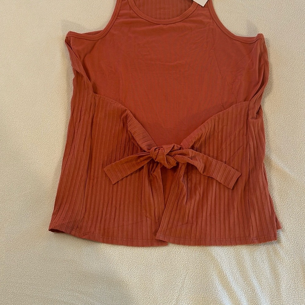 Amour Vert Orange Ribbed Tie Front Tank Top